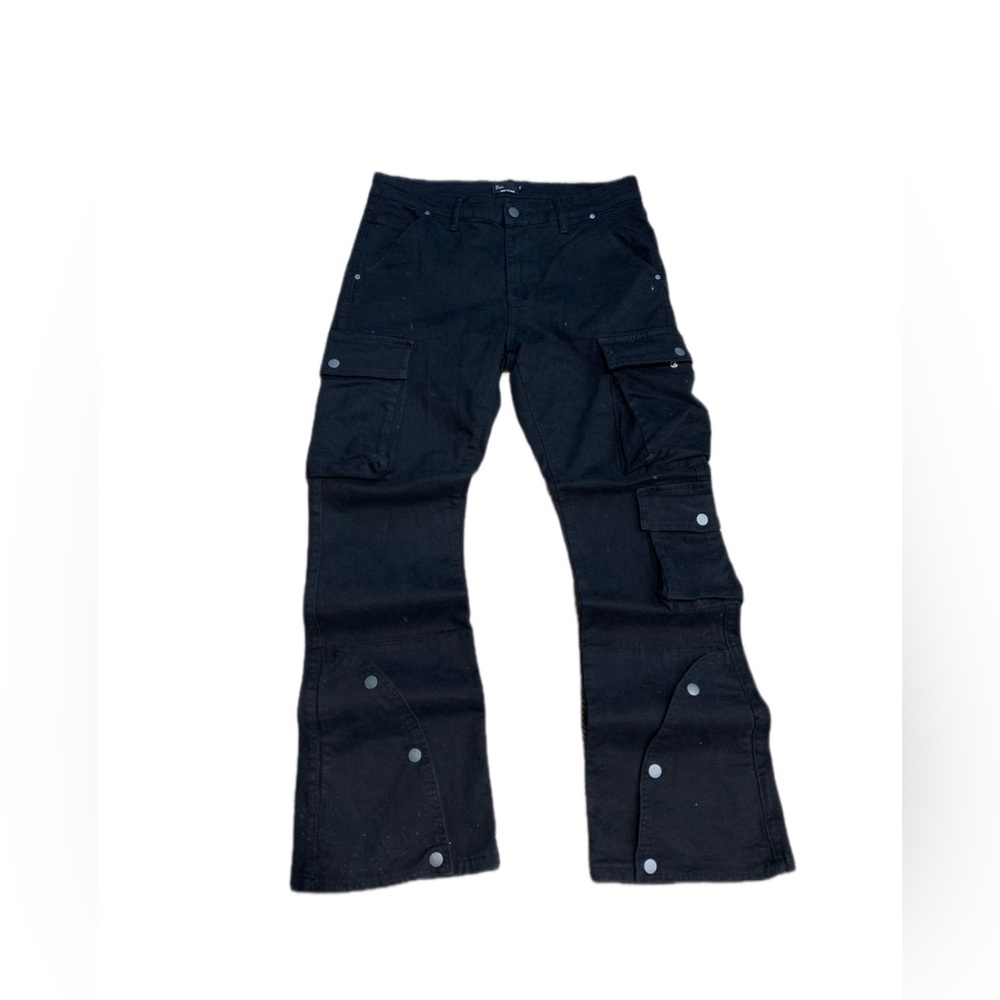 Eptm Jeans Straight Leg Black Denim Jeans with Buttons, Size XL